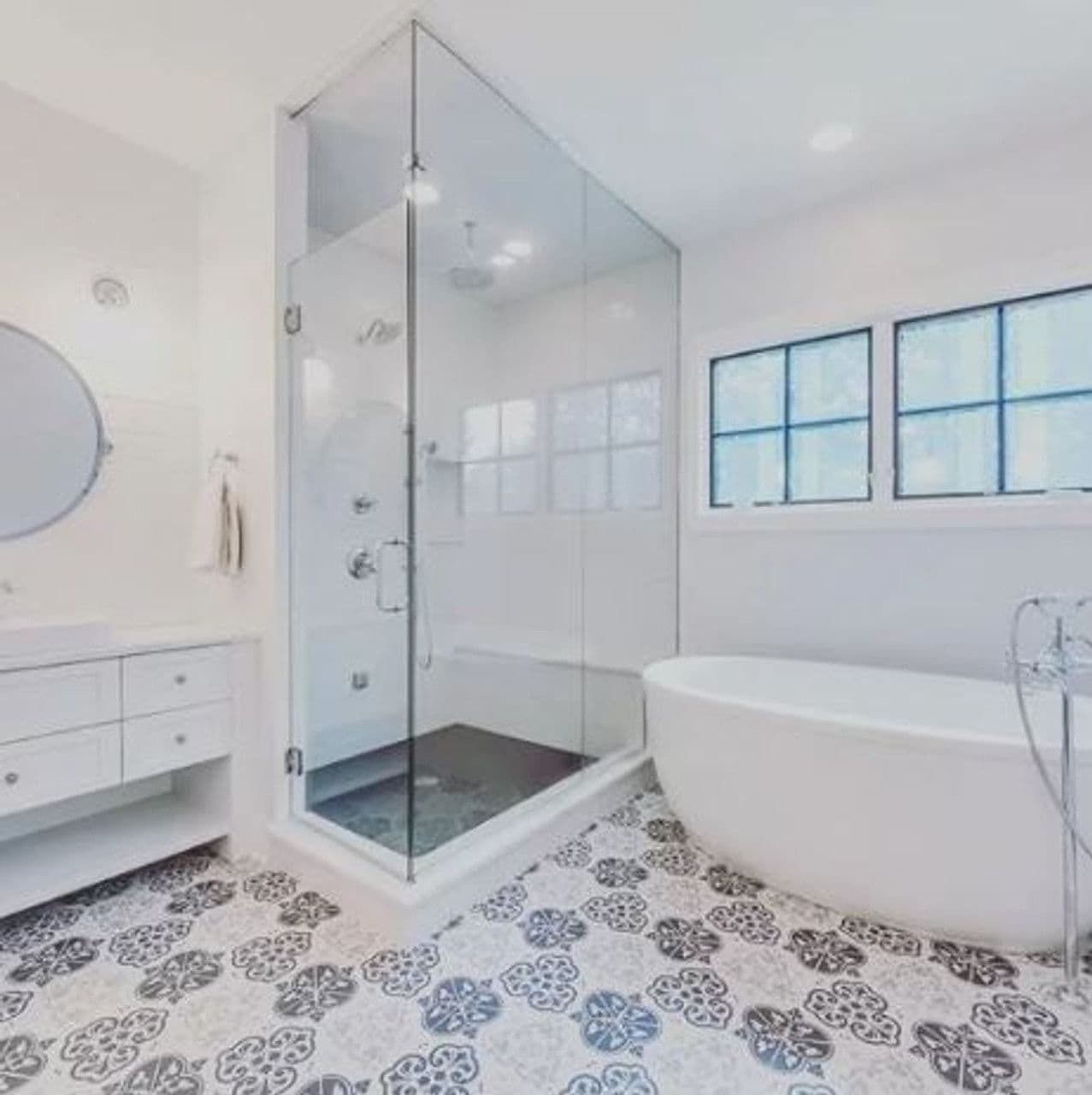 Freestanding tub with glass shower