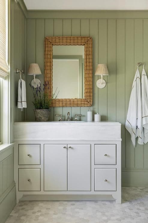 Cedar Green and White Bathroom