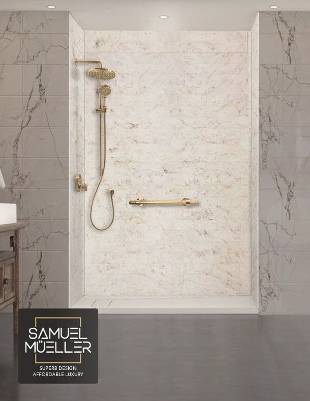 Total Bath Systems Installs Samuel Mueller Products like these high gloss acrylic panels