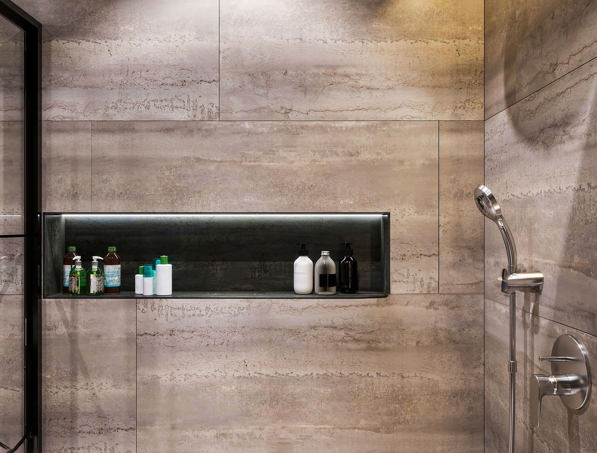 Recessed shower nooks help control bottle clutter TBS