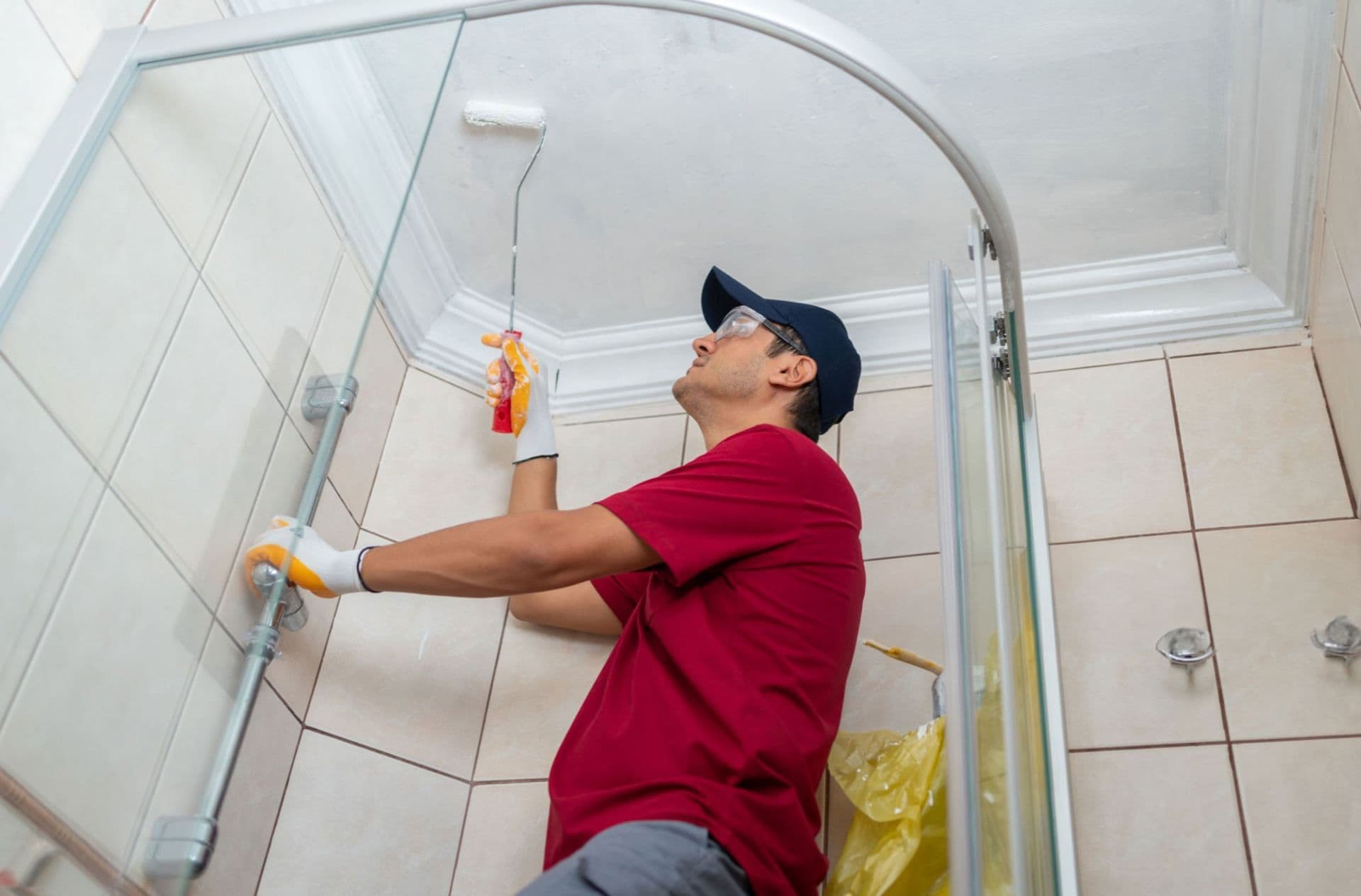 Refresh white ceiling paint to make your bathroom brighter