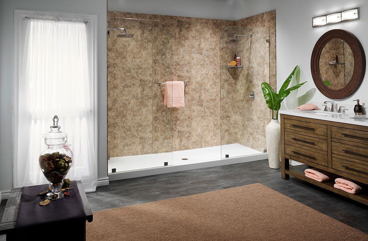 TBS walk in shower with neutral tones