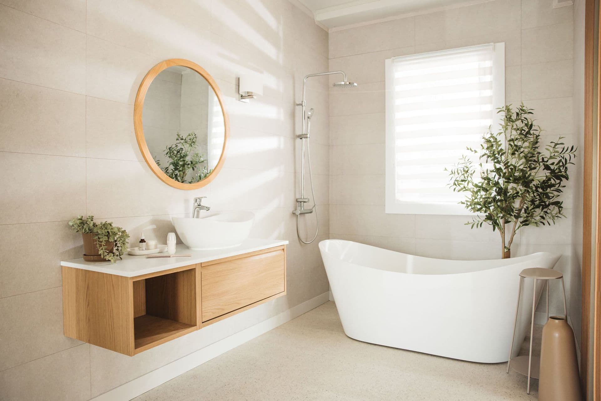 Scandinavian style bathroom freestanding tub